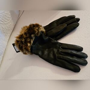 Faux Fur Trim Leather Gloves
